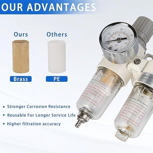 1/4" NPT Compressed Air Filter Regulator Comb, 5 Micron Brass Filter