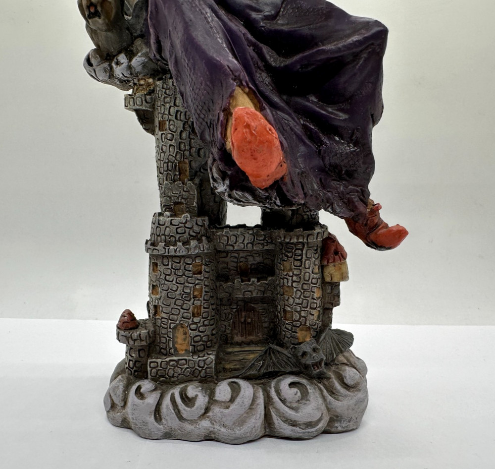 9" Floating Witch Over Castle & Bat Resin Figure