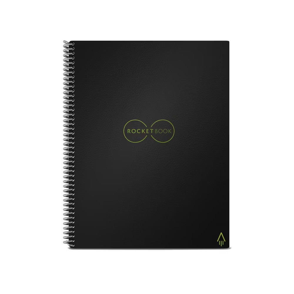 Core Smart Spiral Reusable Notebook Lined 32 Pages 8.5"x11" Black - Rocketbook