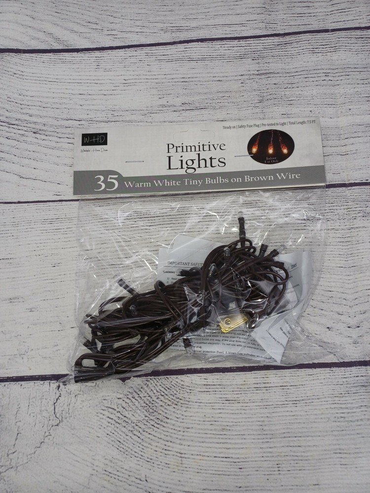 35 count Brown Cord Wire Light Strand String Set, Warm White Tiny Rice Bulbs