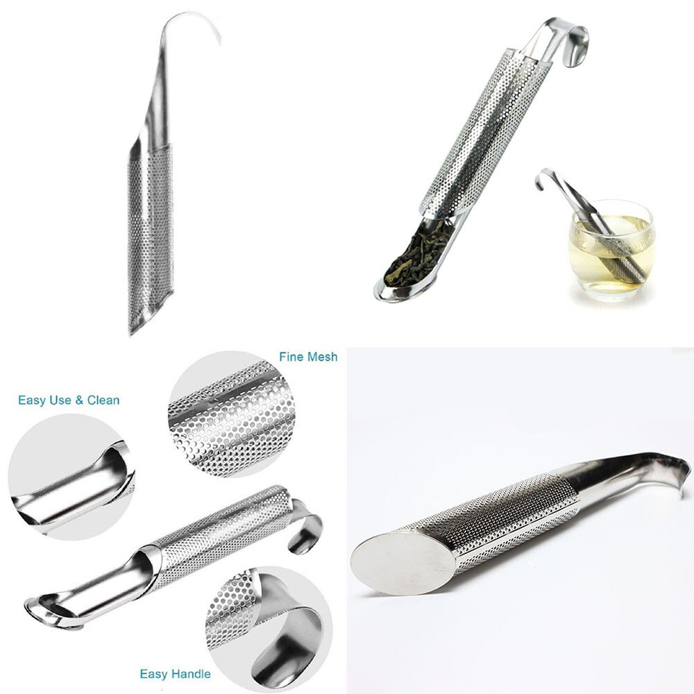 US 2 Tea Diffuser Stick Strainer Infuser Pipe with Hook Handle Stainless Steel