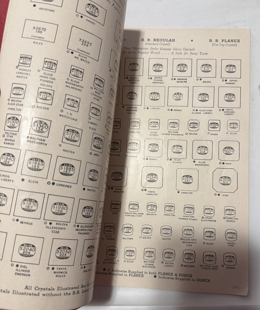 Vintage 1948 BB Watch Crystal Catalog Reference Guide Excellent Condition