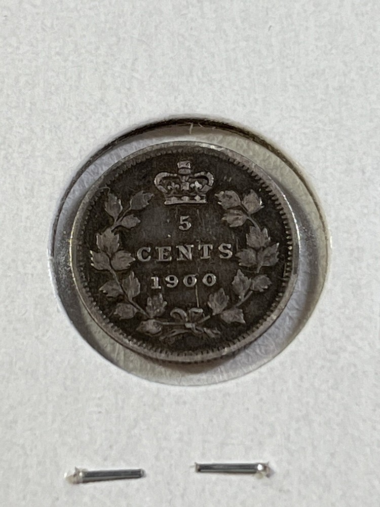 1900 Canada 5 Cents Small Silver Coin Oval 0's