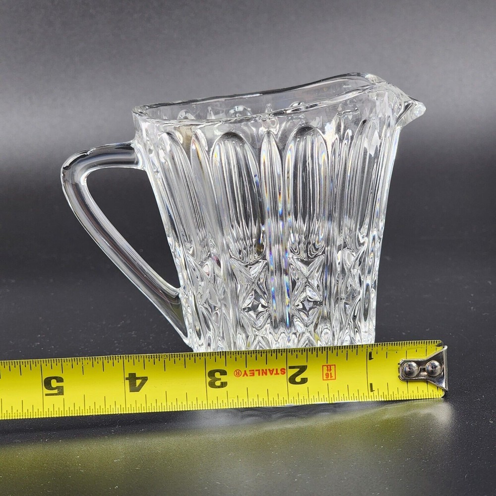 Vintage Clear Pressed Glass Creamer 4" Double X Pattern Starburst Base