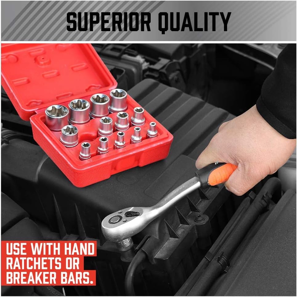 🔧14PCS Torx Star Bit Female E Socket Set Automotive Shop Tools External E4-E24