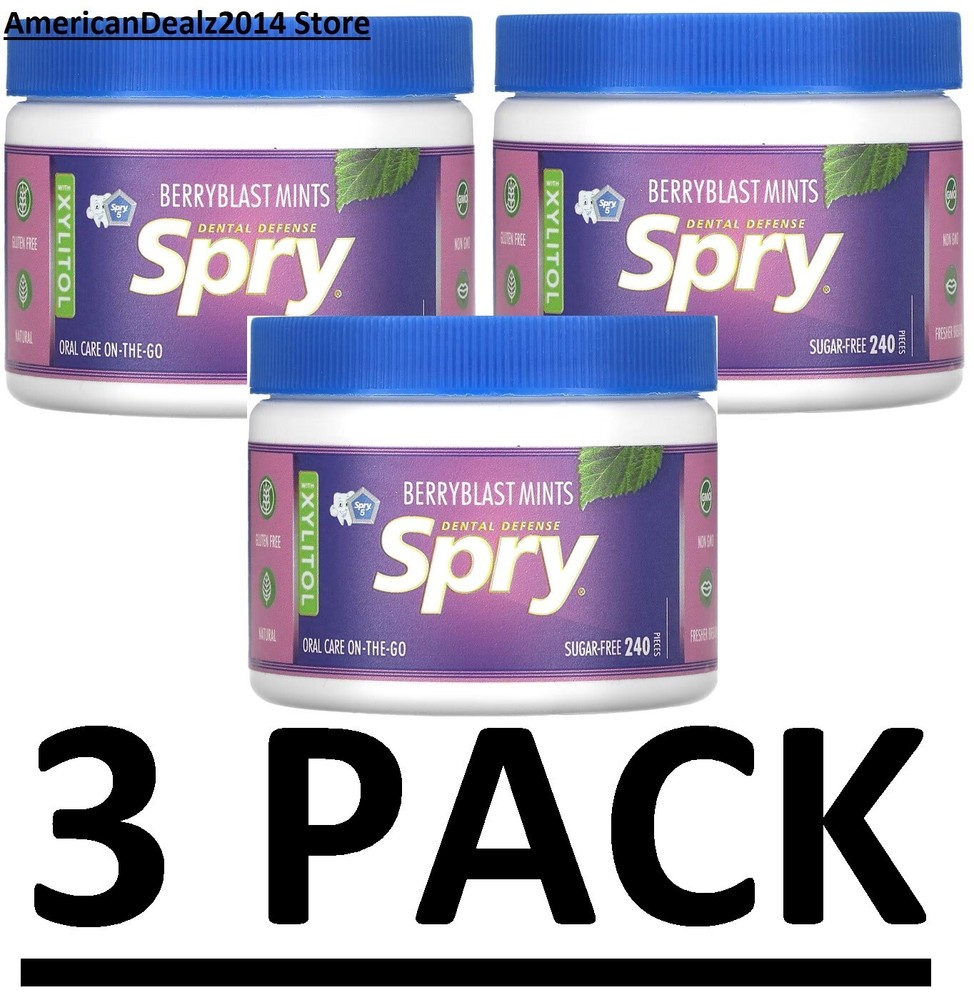 3 PACK - Xlear Spry Berryblast Mints Sugar Free 240 Ct (Total 720)