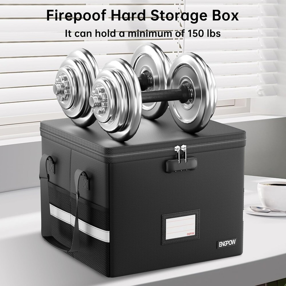 Lockable Fireproof File Box with Mesh Pockets - Protect Documents & Valuables