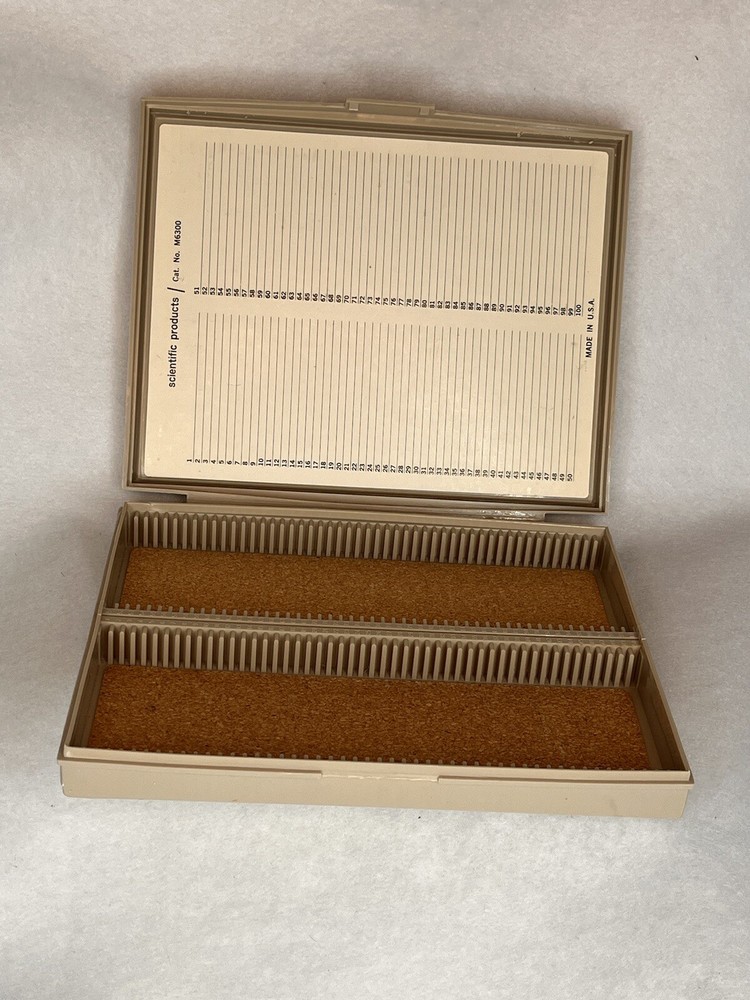Cork Lined Microscope slide storage case box 100 capacity Plastic