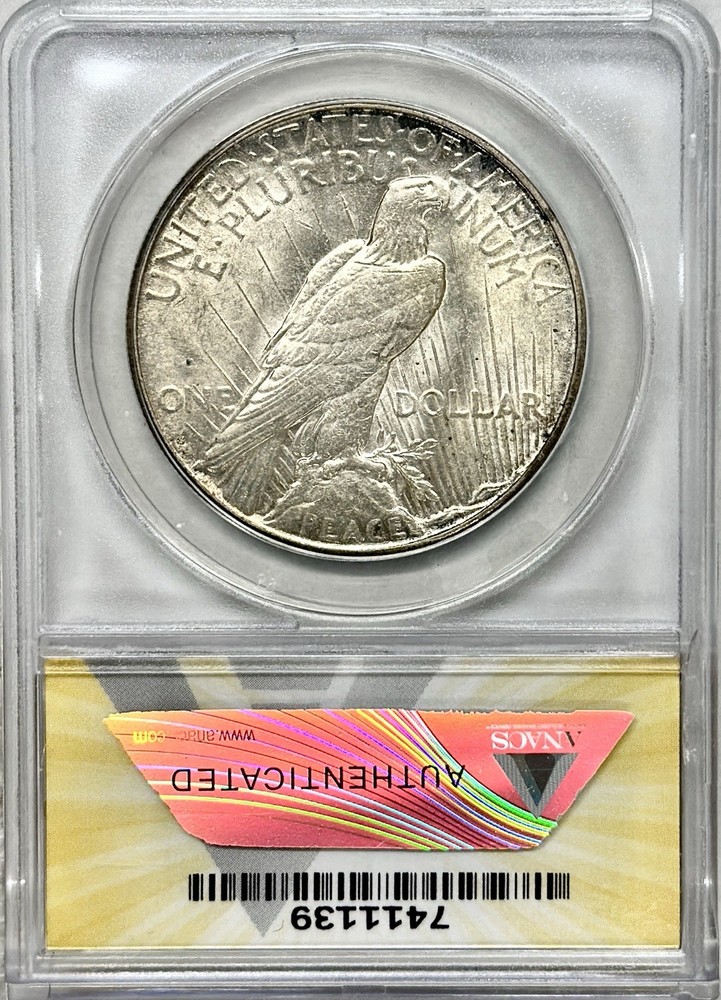 1927 S PEACE SILVER DOLLAR ANACS MS62