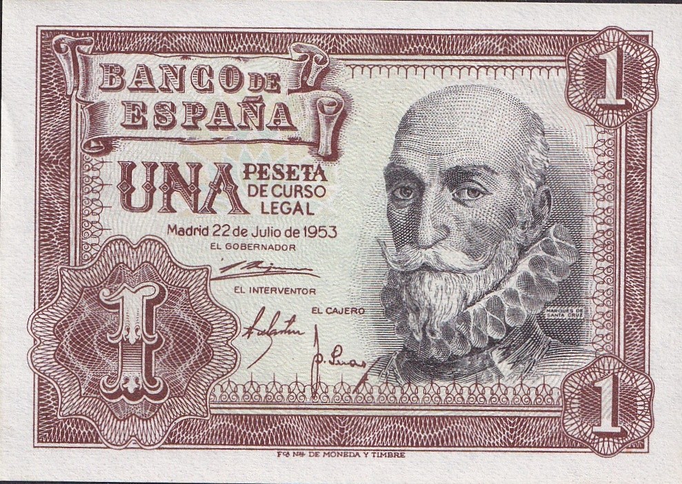 Spain 1 Peseta 1953 P 144 UNC