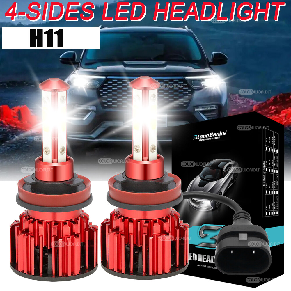 4-Sides H11 LED Headlight Kit Low Beam Bulb Super Bright 6500K White 1000000LM
