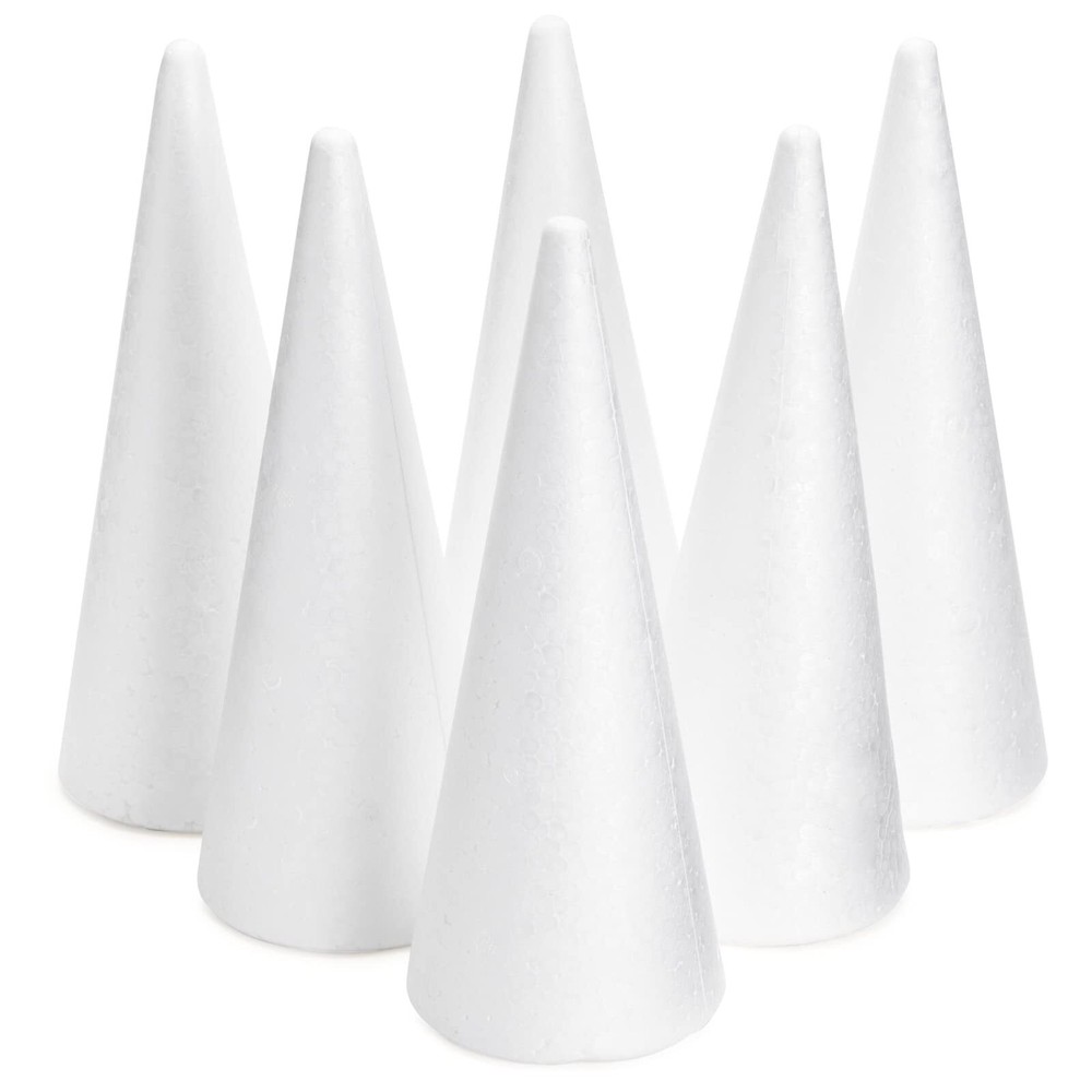6 Pack White Crafting Foam Cones for DIY Art Projects & Holiday Decorations -...