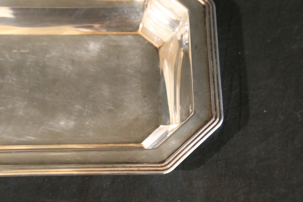 silverpltate tray decor antique 1930s metal flat octagonal serving