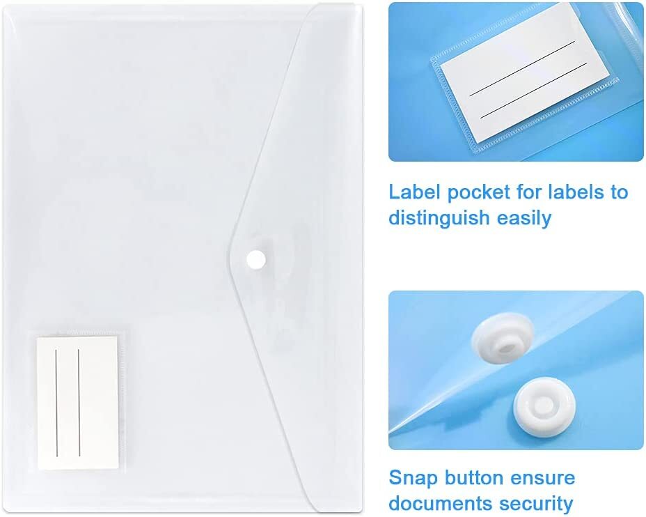 Clear A4 Plastic wallets Stud Document Wallet Files Folders Filing School Office