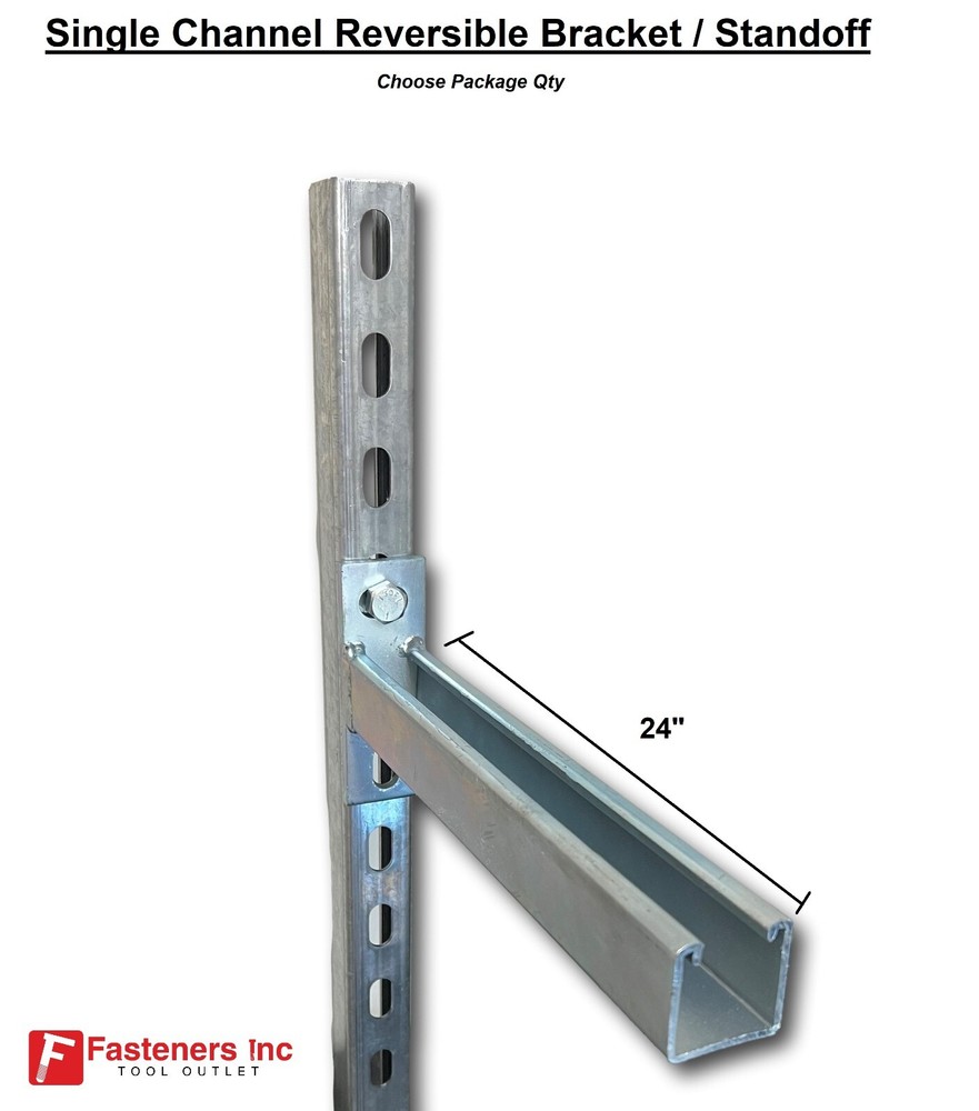 24" Single Channel Reversible Bracket Standoff for Unistrut Strut Solid Post