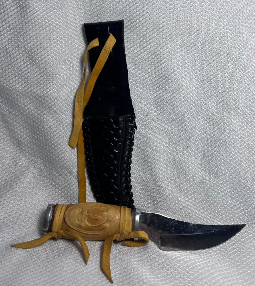 Fixed Blade Custom Handmade Leather Wrapped Handle And Tooled Leather Sheath