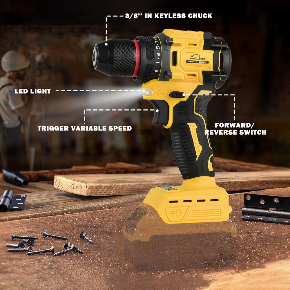 Cordless Drill Brushless Screwdriver Compact Drill For Dewalt 20V Battery