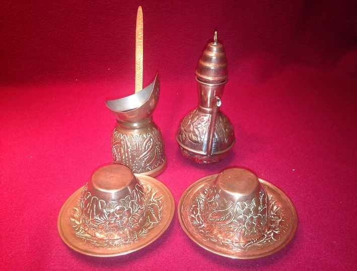 Vintage Incuse Copper Coffee Set Turkish