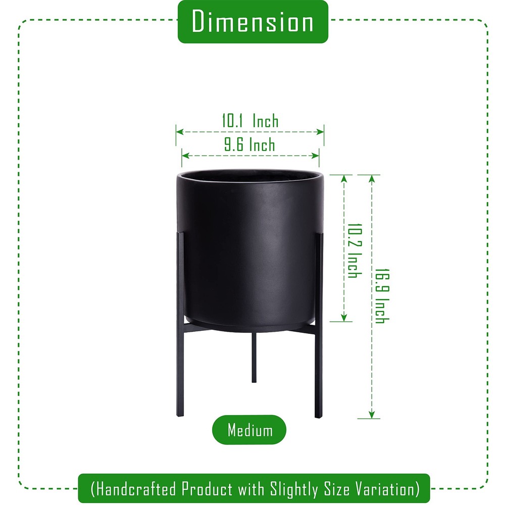 D'vine Dev Modern Black Plants Pot Cylinder Planter Medium 10 Inch,