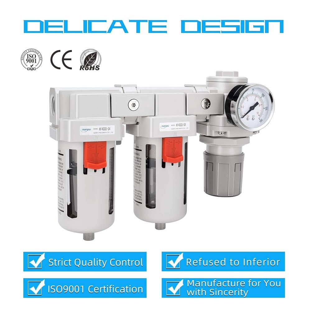 1/2" NPT Air Drying System with Double Filters & Regulator - Enhanced Efficiency