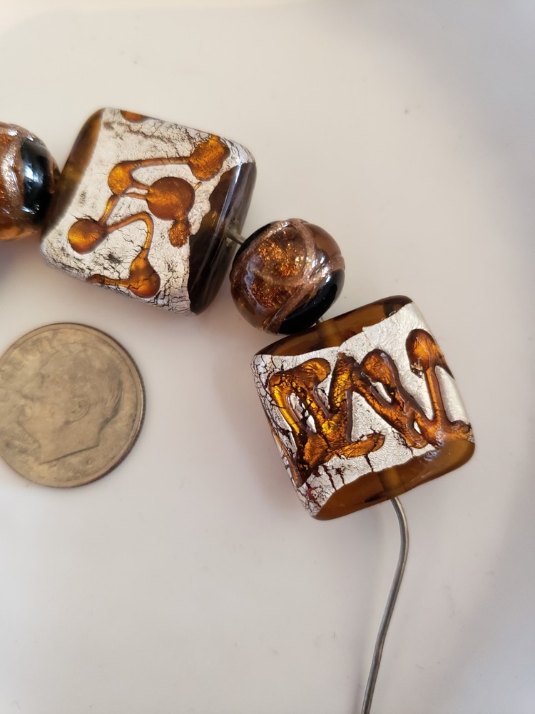 Lampwork Handmade Brown Black White Beads 8 Pc (B6)
