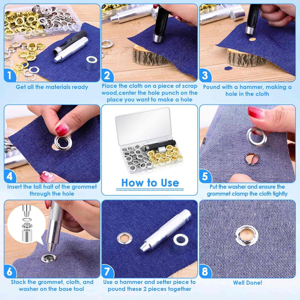 120 Sets Grommet Tool Kit 1/2 Inch, Grommet Eyelets Kit with Setting Tools and