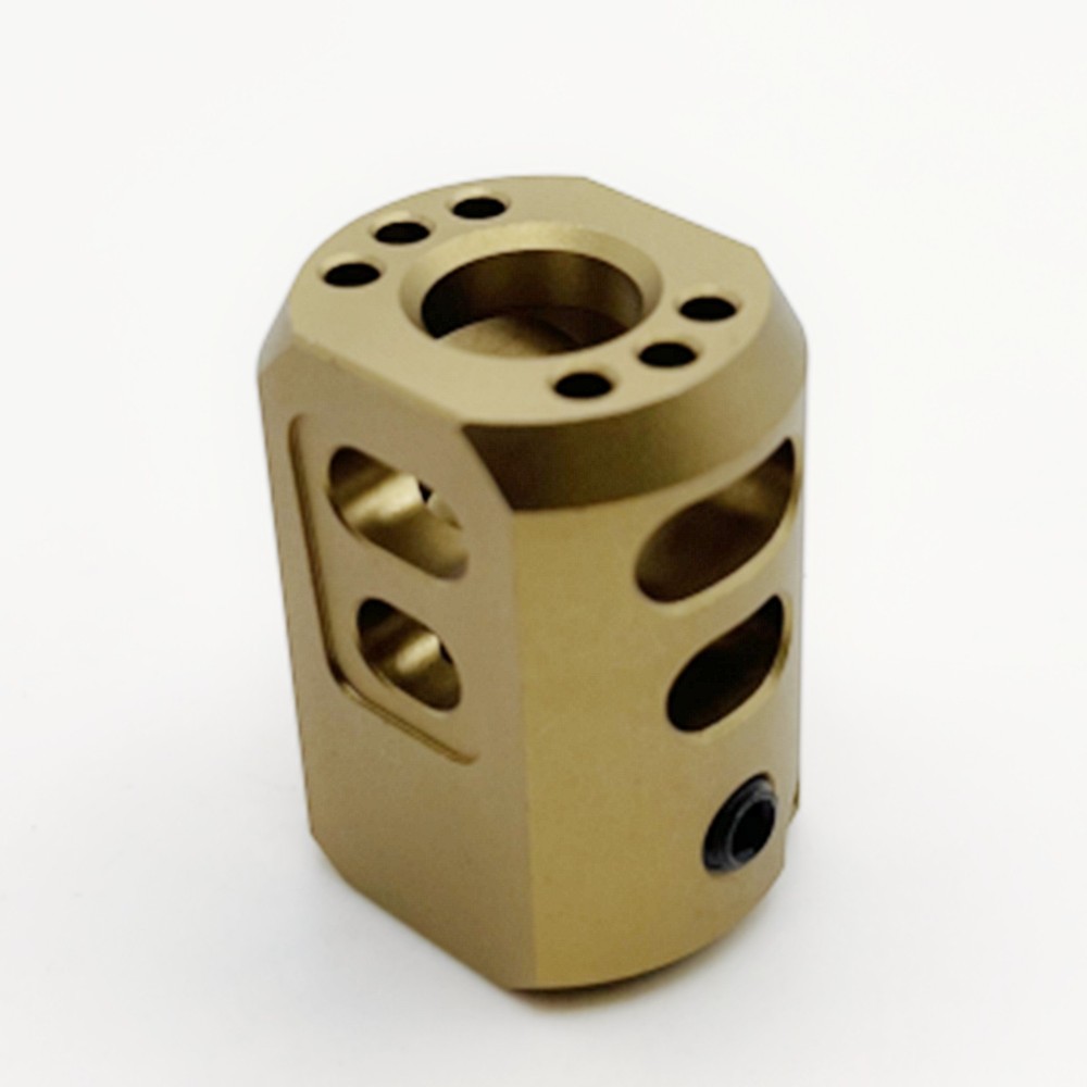 Top Flat 1/2×28 Thread Muzzle Brake Anodized For 9mm Glock Tan Color