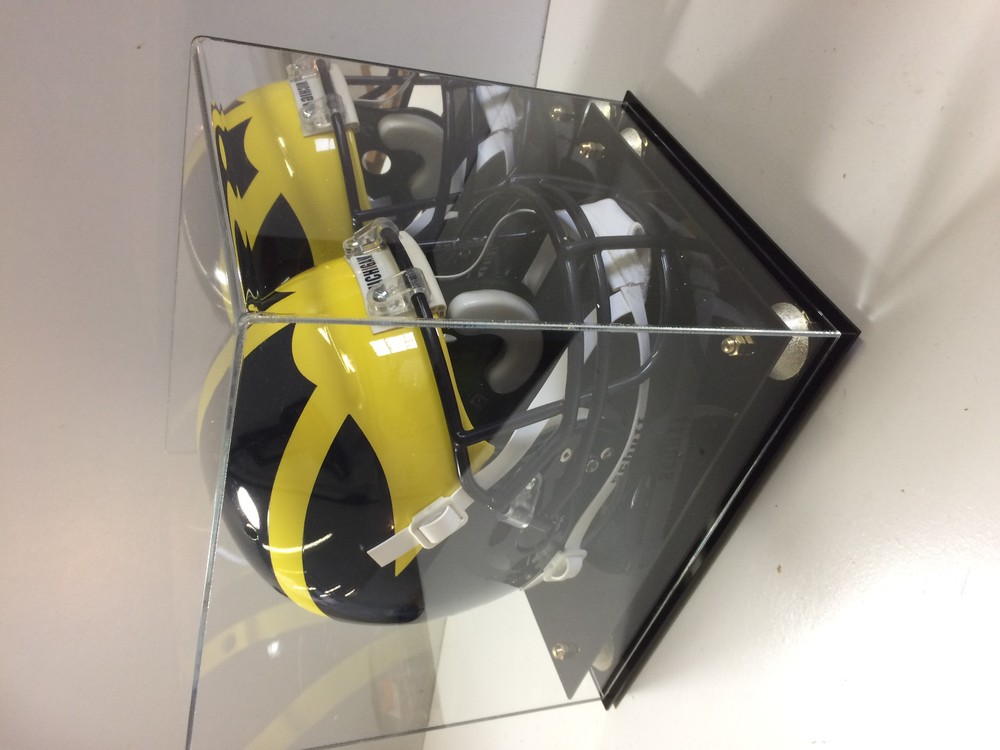 LA Rams football Helmet Case. MIRROR BACK gold corner riser base UV