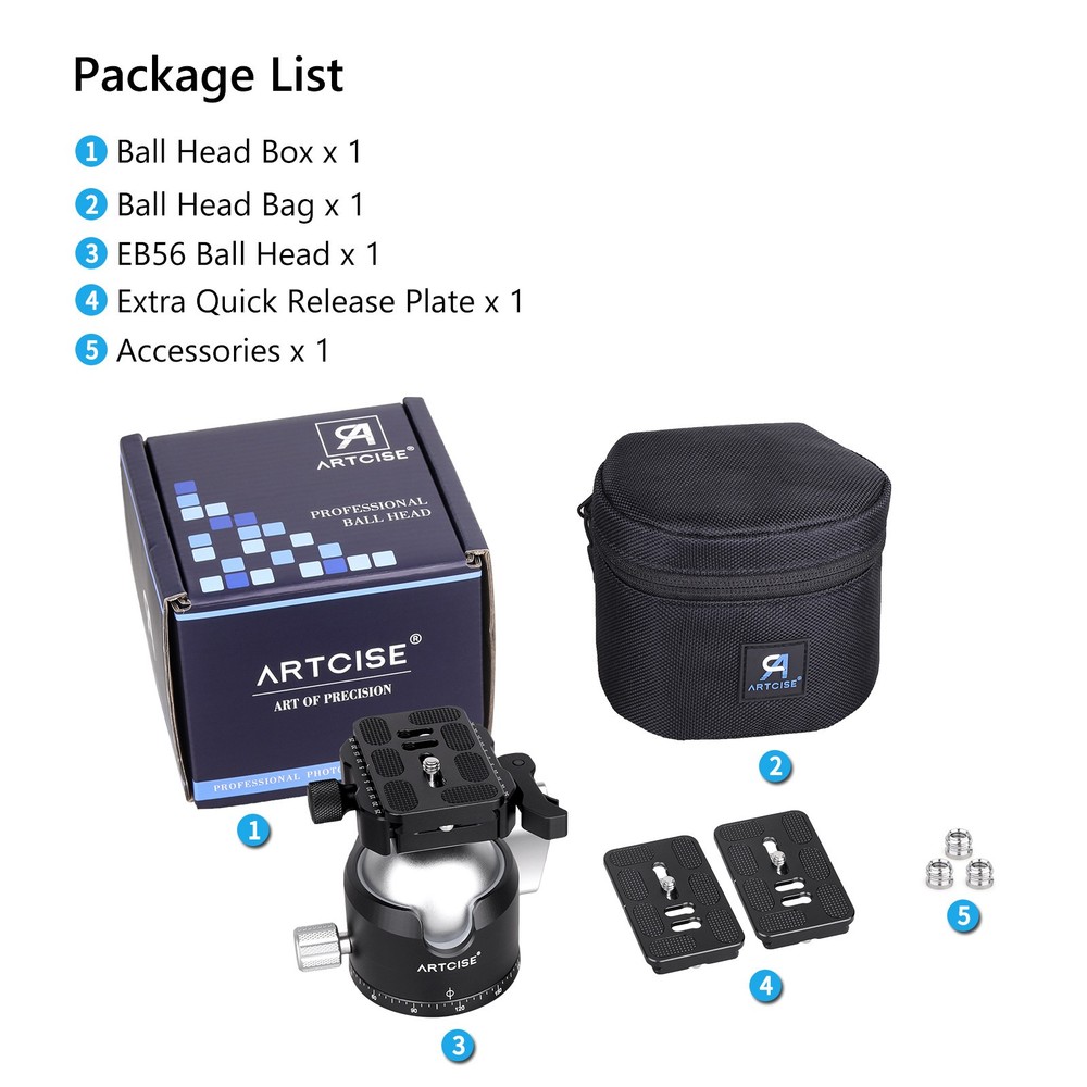 56mm Low Profile Tripod Head Panoramic BallHead with Lever Release Clamp 88lbs