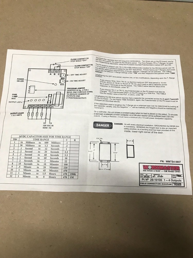 Workmaster Time-Sequence Controller 29-10100 1 to 4 Outputs ***NEW!!***