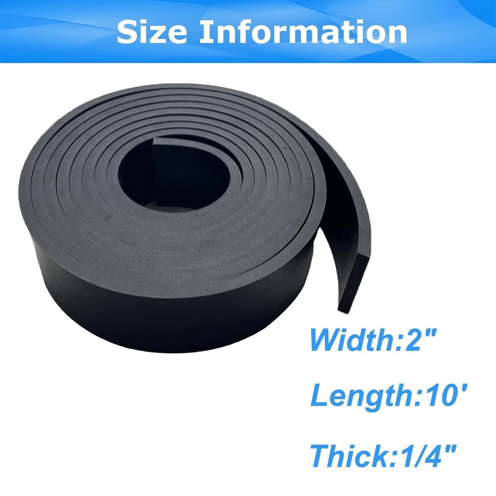 Thick Solid Rubber Strips, Sheet, Rolls 1/4 (.25)" Thick X 2" Wide X 10'Long, So