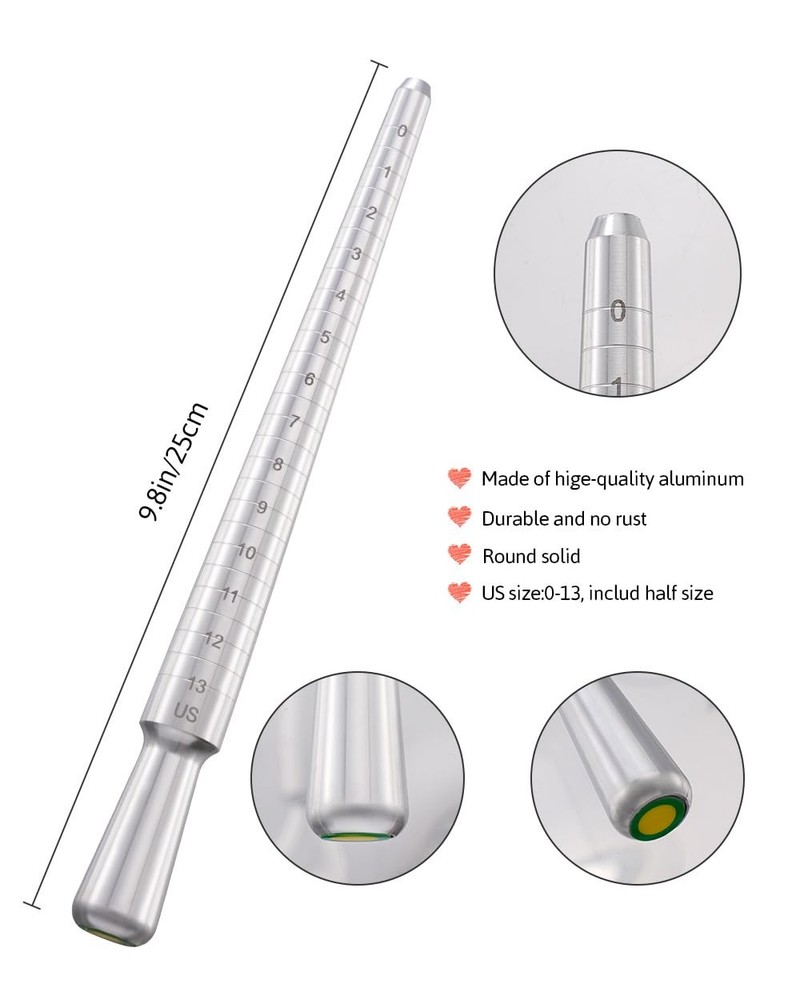 Meowoo Ring Sizer Mandrel, Solid Aluminum Mandrel for Measurer and black