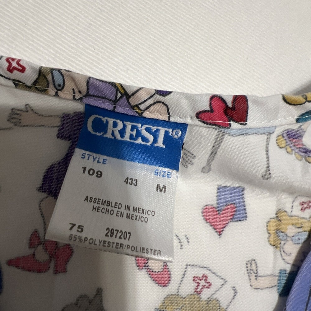 Crest RN Scrub Top M Nurse Print RN Short Sleeve Pullover