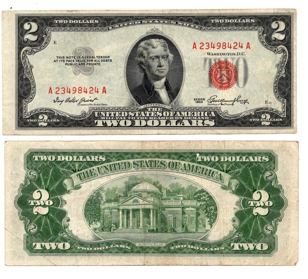 US $2.00 (Red Seal) US Note - Series 1953 - VF