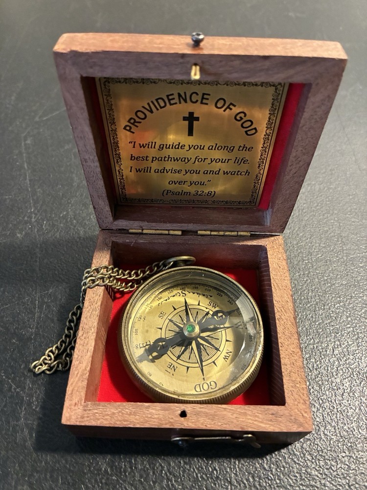Brass Compass Gift with Display Box Engraved Scripture Prayer Compass Religious