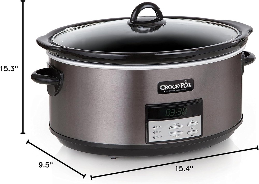 Large 8-Quart Programmable Slow Cooker W/ Auto Warm Setting Black Stainless