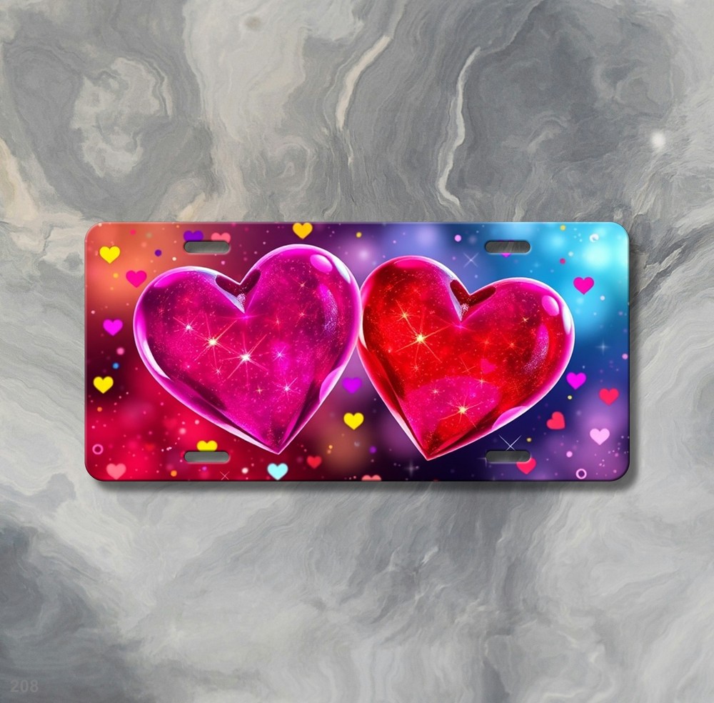 Stylish Hearts License Plate Optional Text Auto Tag Gift Idea