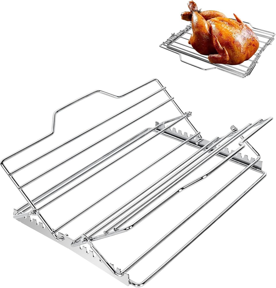 Multi-Purpose Adjustable Roasting Rack Turkey Roaster Set Complete W/ V-Shaped