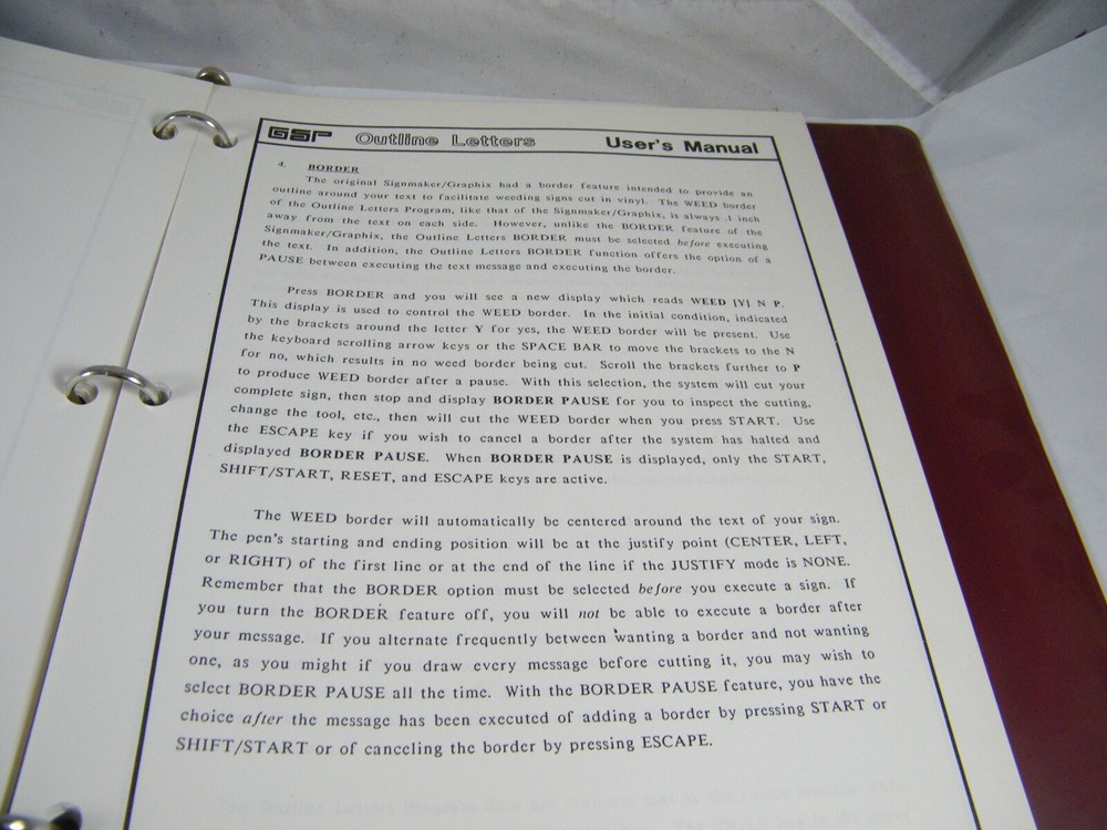GSP GERBER SCIENTIFIC OUTLINE LETTERS PROGRAM MODULE USER'S MANUAL