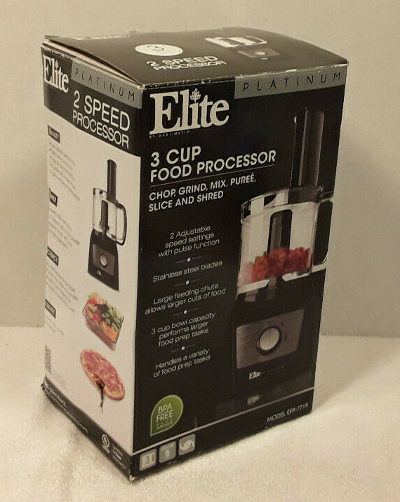Elite Food Processor 3 Cup Compact Black Stainless Blades Model EFP-7719