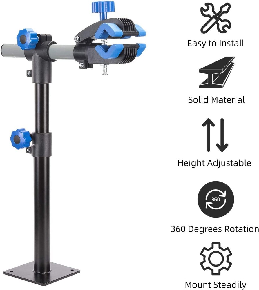 Wall-mounted adjustable bicycle repair stand.