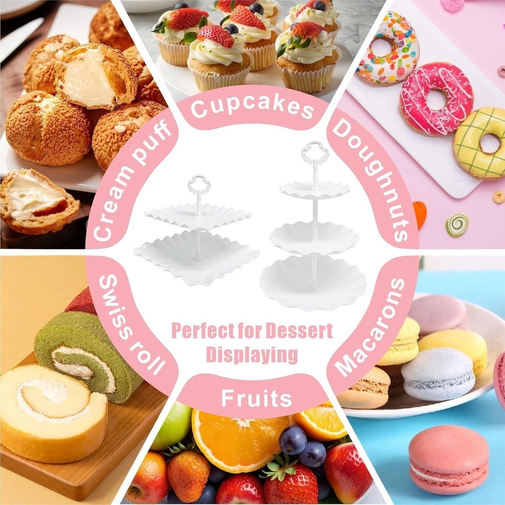 7 Pcs Dessert Table Display Set 2 x 3 Tiered Cupcake Stand Holder