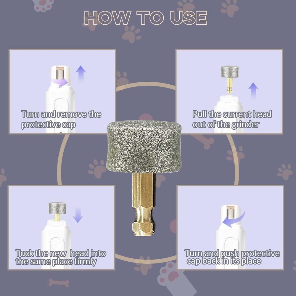 2 PCS Dog Nail Grinder Replacement Head Pet Nail Grinder Diamond Tip Replacement