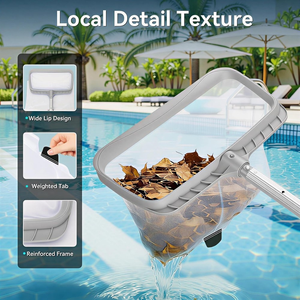 2 Pack Pool Skimmer Nets Heavy Duty Leaf Rake Fine Mesh Grey Frames