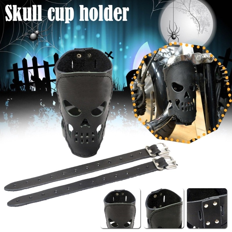 Car Motorcycle Biker Leather Cup Drink Can Bracket Bottle Holder with Skull Gift