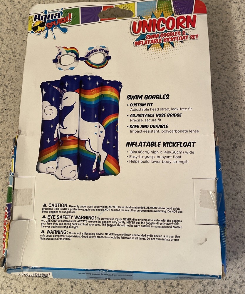 Unicorn Swim Goggles & Inflatable Kickfloat Set Aqua Splash 4+
