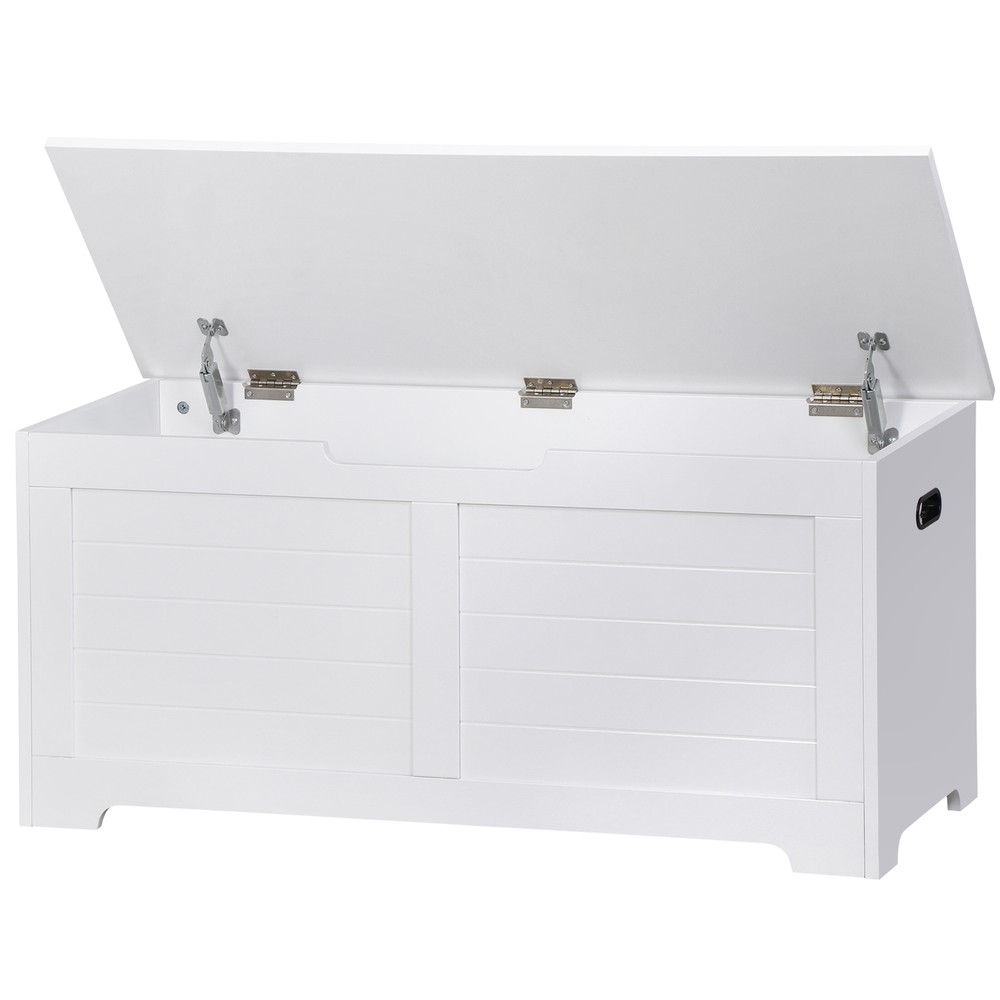 Wood Trunk Flip-Top Toy Box Storage Organizer Bench with Safty Hinge White