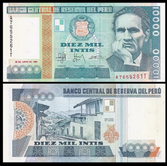 1988 Peru 10000 Intis P-140 UNC New Banknote