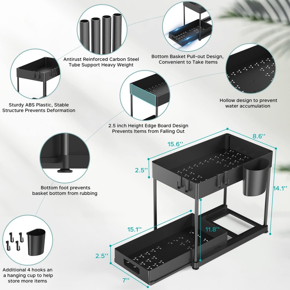 2 Pack Under Sink Organizer with Pull-Out Drawer, 2-Tier Cabinet Storage for ...