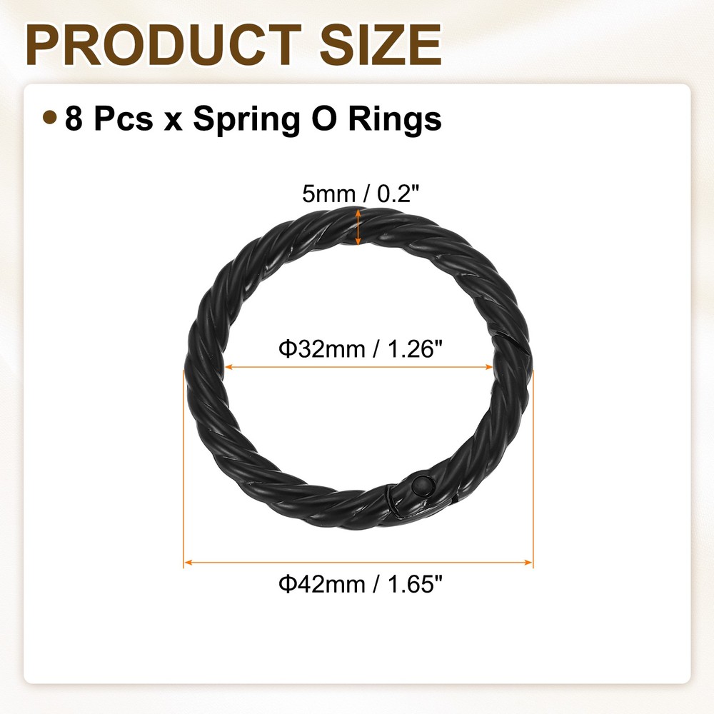8pcs Spring O Rings 1 1/4" Round Trigger Metal Snap Hook Key Ring Black
